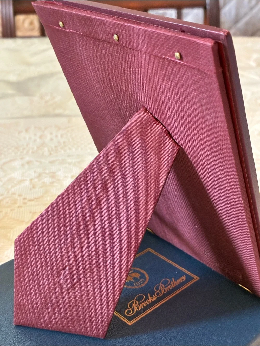 Vintage Brooks Brothers Small Burgundy Leather Frame with Gold Trim/ Italy